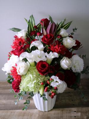 長寿のお祝いに人気 おめでたい紅白 ことぶき アレンジメントl 紅白 ことぶき Hanaimo 花以想 お花プレゼント 通販